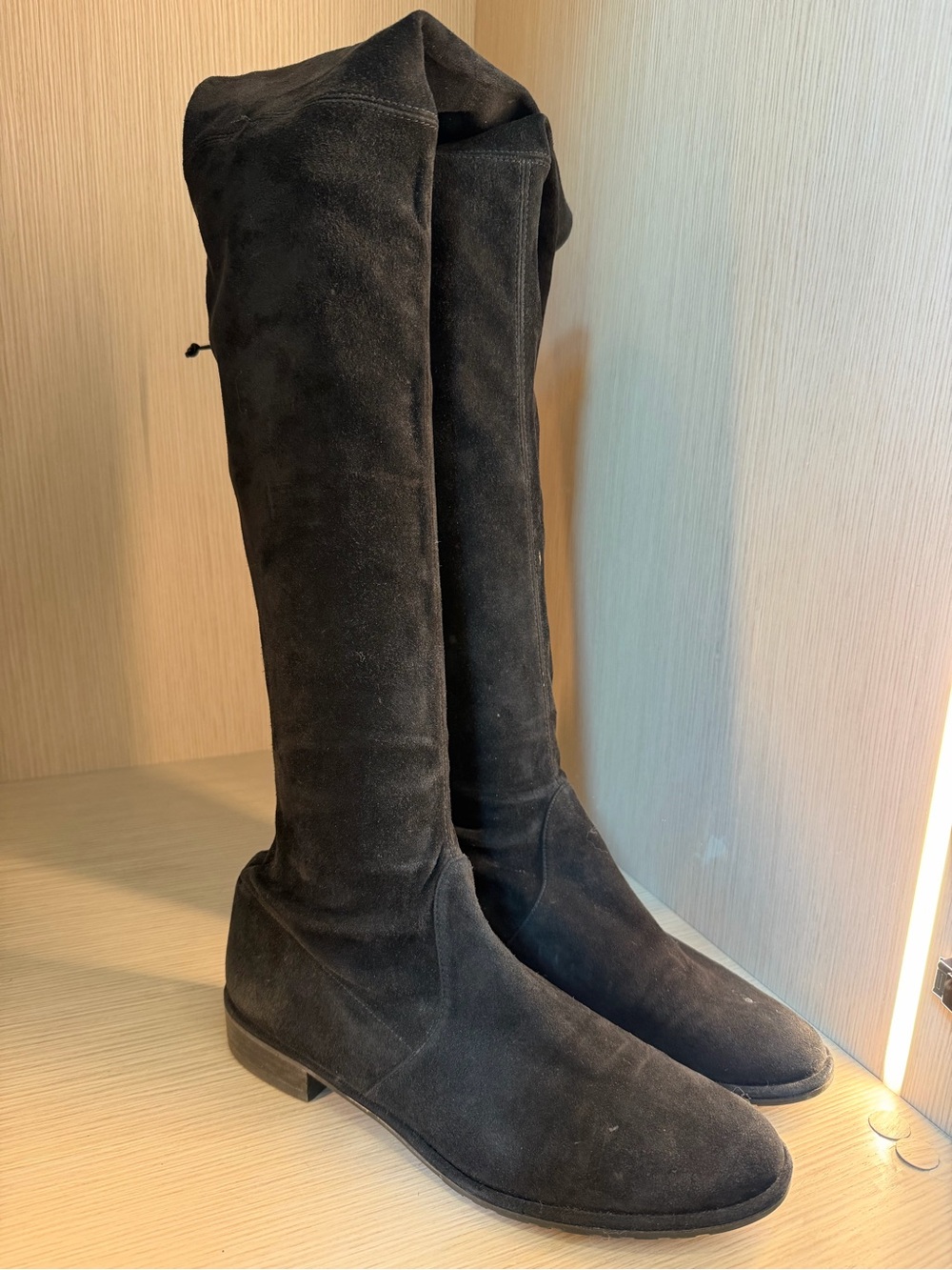 Stuart Weitzman Black Suede Over-the-Knee Boots.